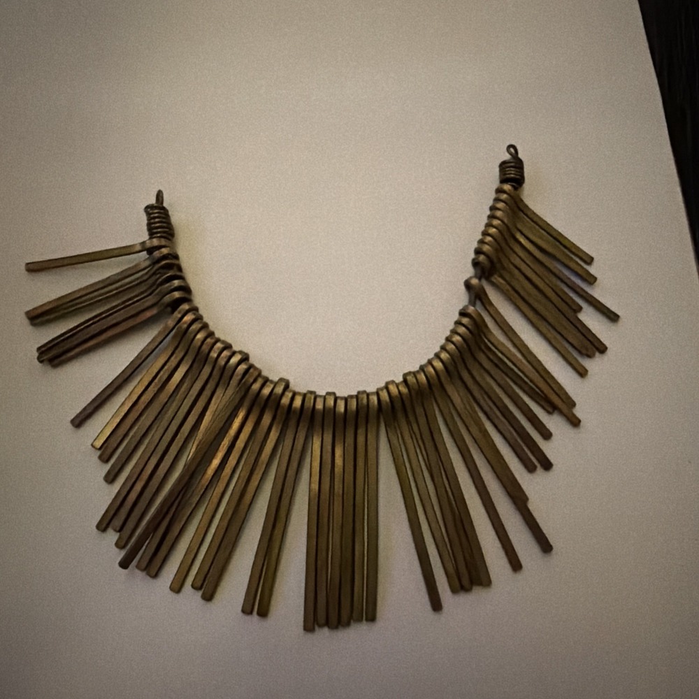 Brass Fringe Statement Necklace Gold Tone Artisan Boho Bib Necklace
